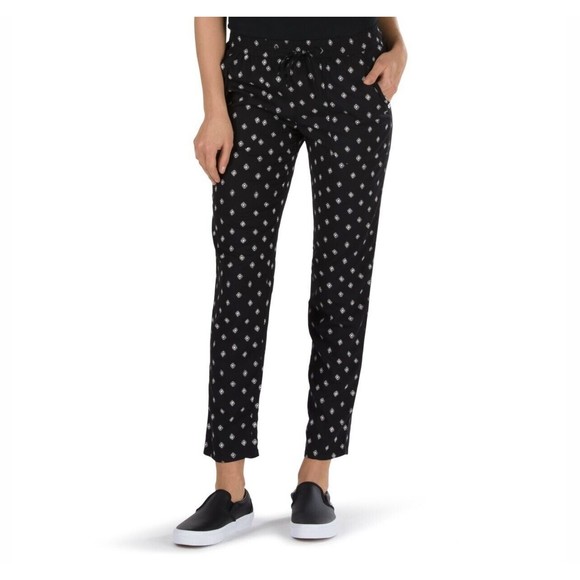 Women’s Vans Austin Ankle Pants Lightweight Black Diamond Juniors Sz Large Crop - Picture 1 of 13